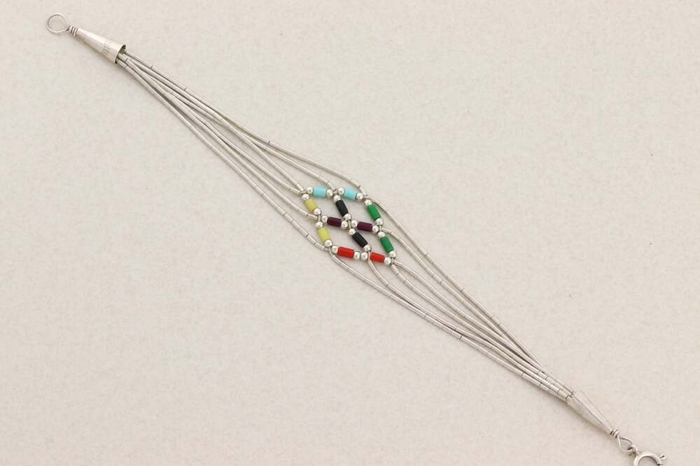 Sterling Silver Liquid Beads Bracelet Turquoise & Coral 6 3/4" inch